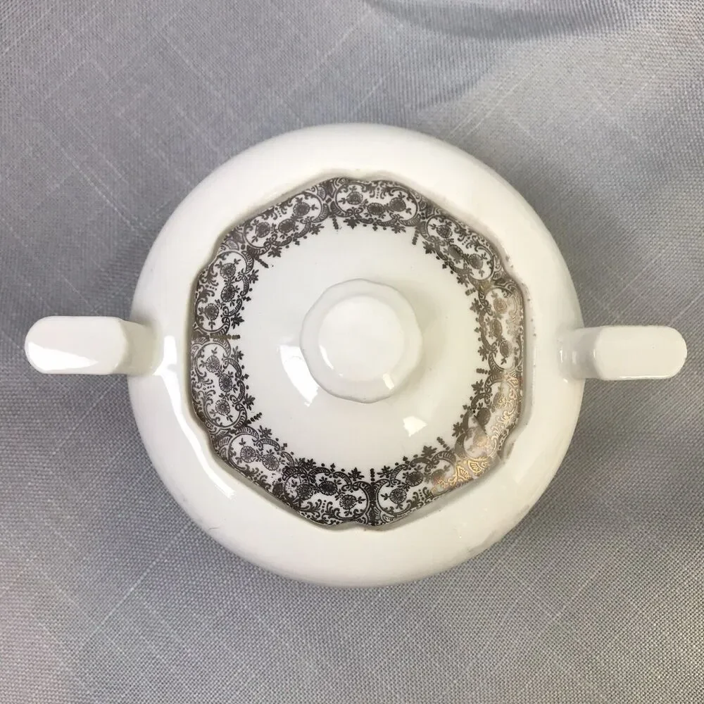Vintage Creamer and Sugar Bowl Cream With Gold Filigree Trim Traditional China